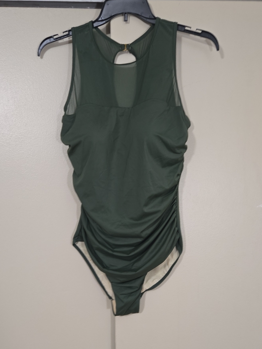 Swimsuits for All Olive Green Mesh-Accent Women’s Swimsuit One Piece Sz 12 NWT